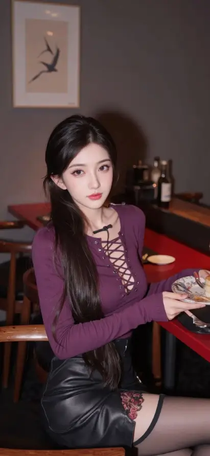 4k美女壁纸 - 长发 - 餐厅 - 餐桌「哲风壁纸」