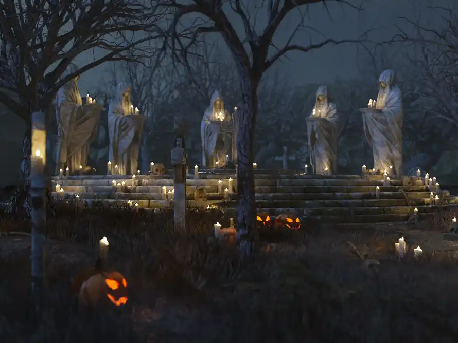 4k亡灵壁纸 - 墓地 - 墓碑 - 夜晚「哲风壁纸」