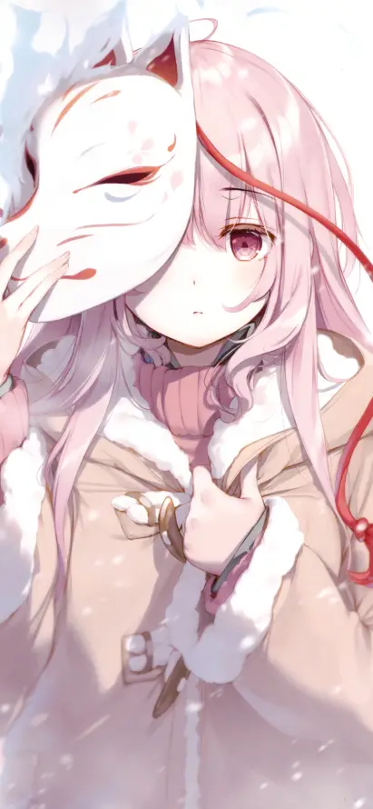 4k冬装壁纸 - 秦心 - 面具 - 红发带「哲风壁纸」