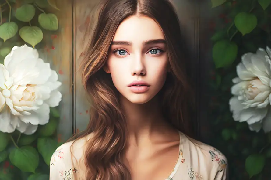 4k女性壁纸-黄种人和绿叶-写实肖像壁纸推荐「哲风壁纸」