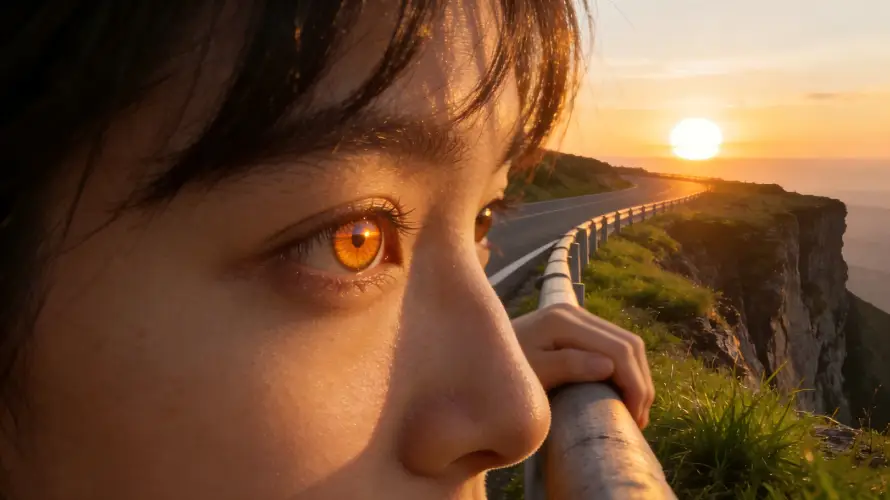 4k公路壁纸 - 夕阳 - 女孩 - 悬崖「哲风壁纸」