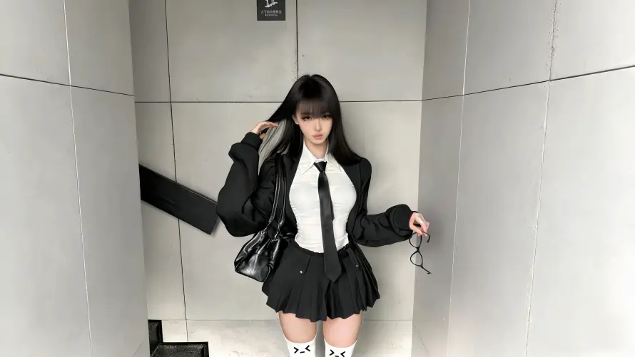 4k制服壁纸 - 白袜 - 美女 - 黑包「哲风壁纸」