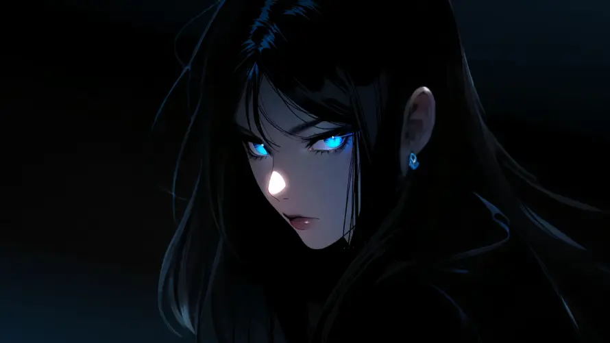 4k4K壁纸 - 耳环 - 蓝瞳 - 黑发「哲风壁纸」