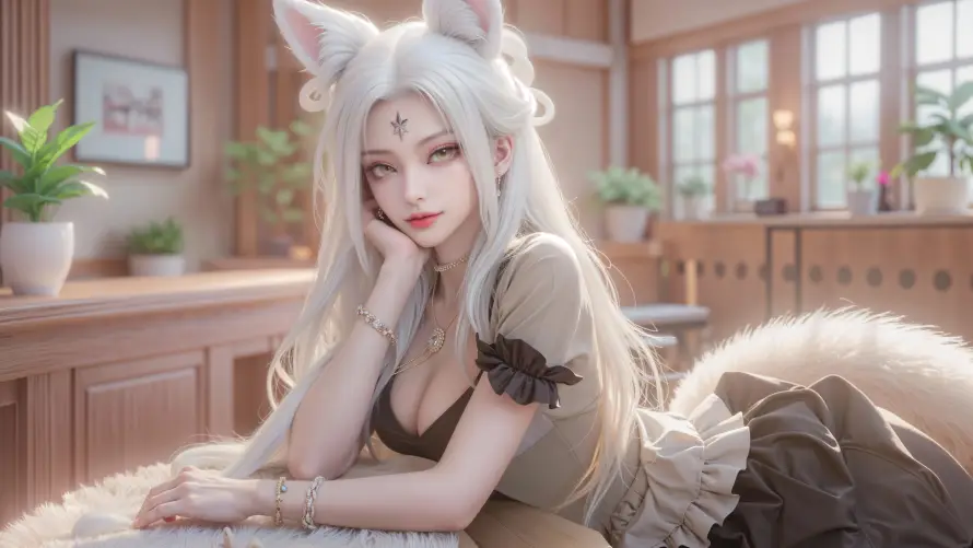 8k古风壁纸-女仆装 - 妖狐-木质房间热门的壁纸「哲风壁纸」