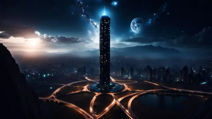 4k夜晚壁纸-摩天楼与宇宙-城市夜景壁纸推荐「哲风壁纸」