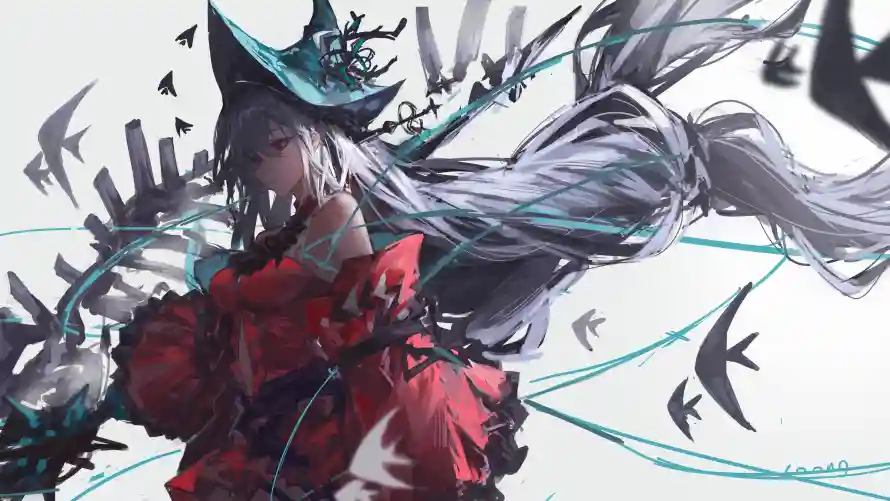 4k手绘壁纸 - 游戏 - 红裙 - 银发「哲风壁纸」