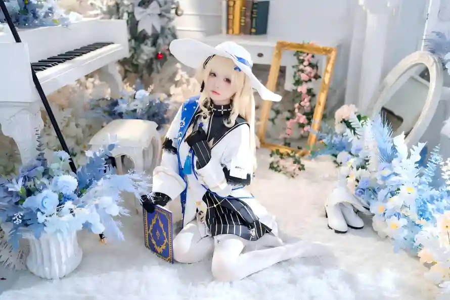 4k室内壁纸 - 白丝 - 白帽 - 花束「哲风壁纸」