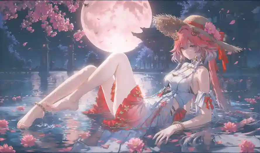 4k古风壁纸 - 夜晚 - 月亮 - 桃花「哲风壁纸」