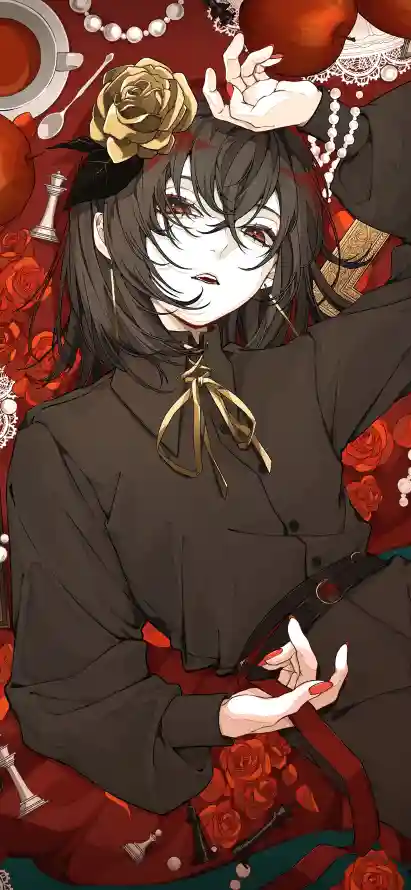 4k插画壁纸 - 珍珠 - 暗黑风 - 红玫瑰「哲风壁纸」