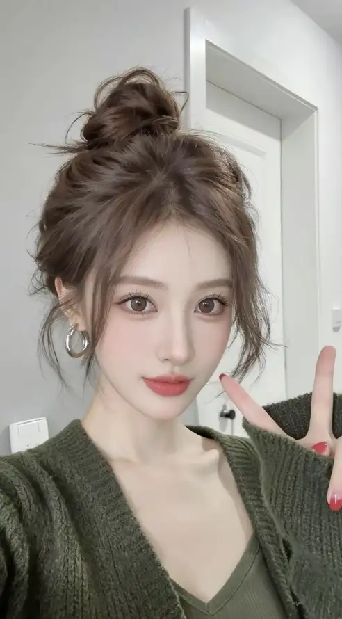 4k居家壁纸 - 比耶 - 红唇 - 美女「哲风壁纸」