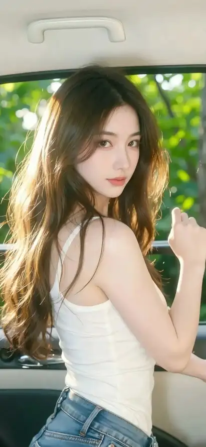 4k绿植壁纸 - 美女 - 车内 - 阳光「哲风壁纸」