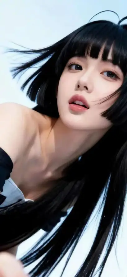 4k浅蓝壁纸 - 清纯 - 红唇 - 美女「哲风壁纸」