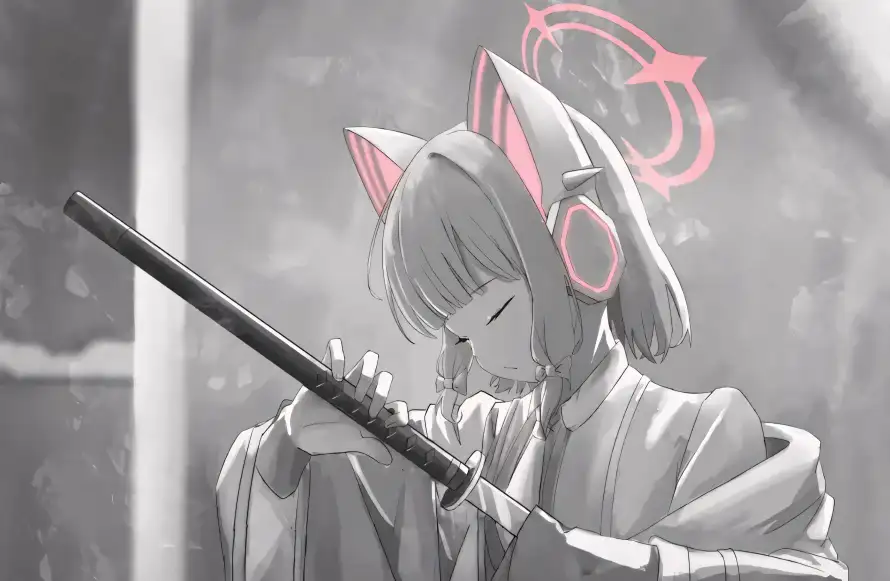 4k光环壁纸-武士刀和少女-日式服装热门的壁纸「哲风壁纸」