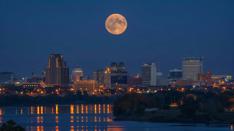 4k倒影壁纸 - 圆月 - 城市 - 夜晚「哲风壁纸」 4k倒影壁纸 - 圆月 - 城市 - 夜晚「哲风壁纸」