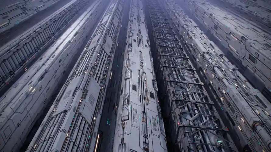 4k仰视壁纸-工业风和电梯-密集建筑热门的壁纸「哲风壁纸」