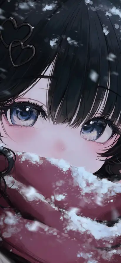 4k下雪壁纸 - 冬日 - 脸红 - 黑长直「哲风壁纸」