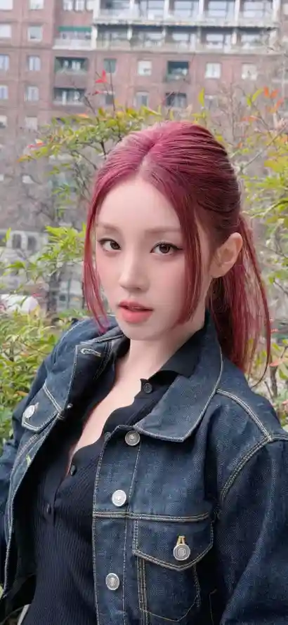 4k户外壁纸 - 红发 - 绿植 - 街拍「哲风壁纸」