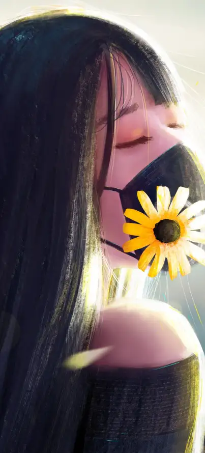 4k手绘壁纸 - 暖光 - 长发 - 闭眼「哲风壁纸」