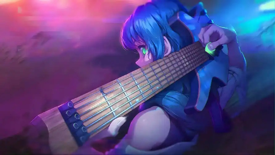 2k3D壁纸-朝日六花和吉他-霓虹灯光免费下载「哲风壁纸」