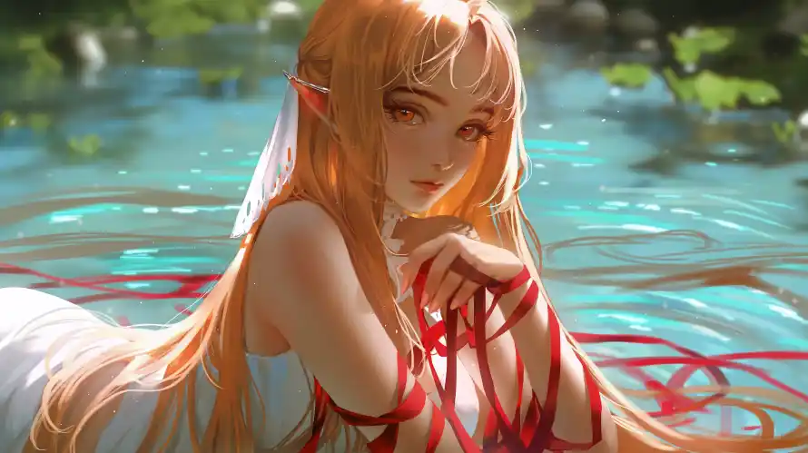 7k人像壁纸-亚丝娜与水面-刀剑神域壁纸推荐「哲风壁纸」