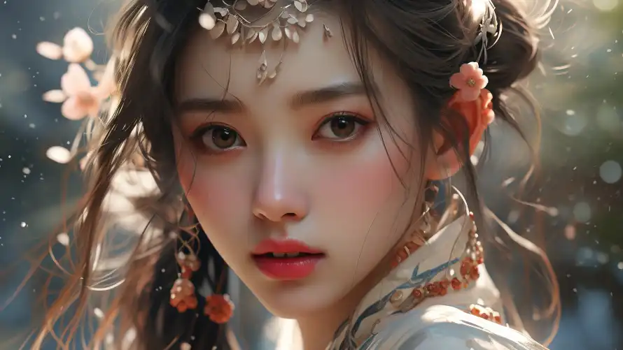 4k光影壁纸 - 少女 - 林间 - 桃花「哲风壁纸」