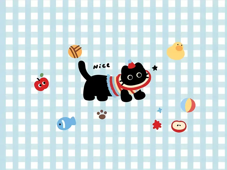 4k卡通壁纸 - 可爱 - 小猫 - 小鱼「哲风壁纸」