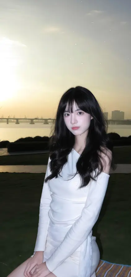 4k卷发壁纸 - 江边 - 清纯 - 美女「哲风壁纸」