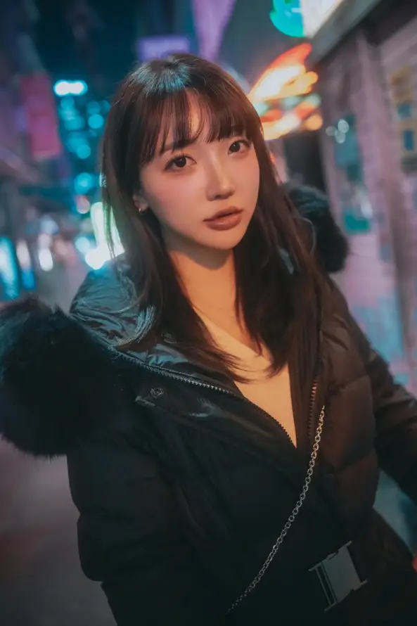 4k夜景壁纸 - 皮衣 - 美女 - 街拍「哲风壁纸」