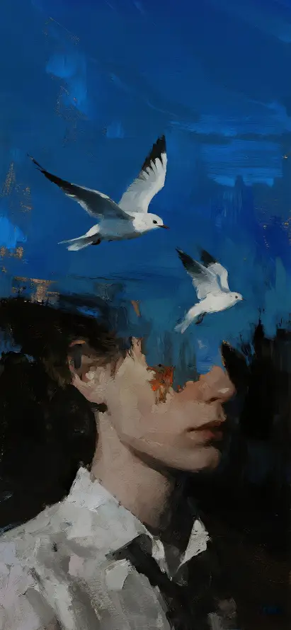 4k侧脸壁纸 - 油画 - 男性 - 蓝天「哲风壁纸」