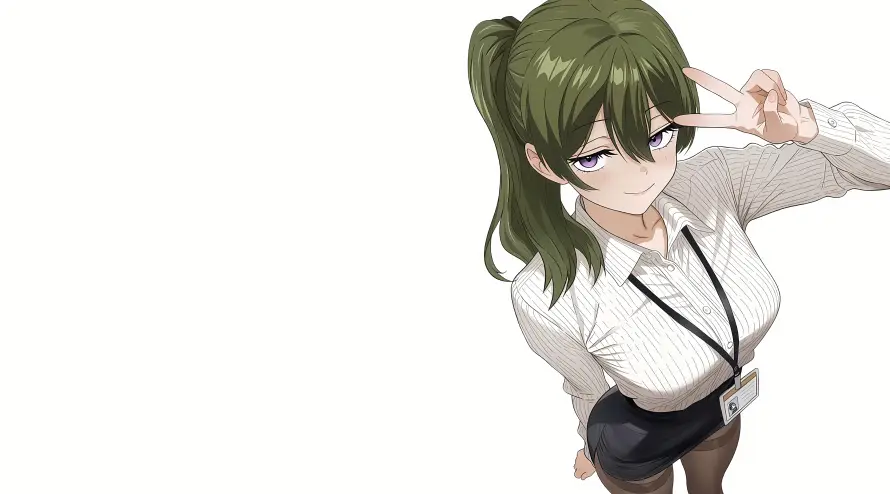 4k工牌壁纸 - 比耶 - 紫瞳 - 绿发「哲风壁纸」