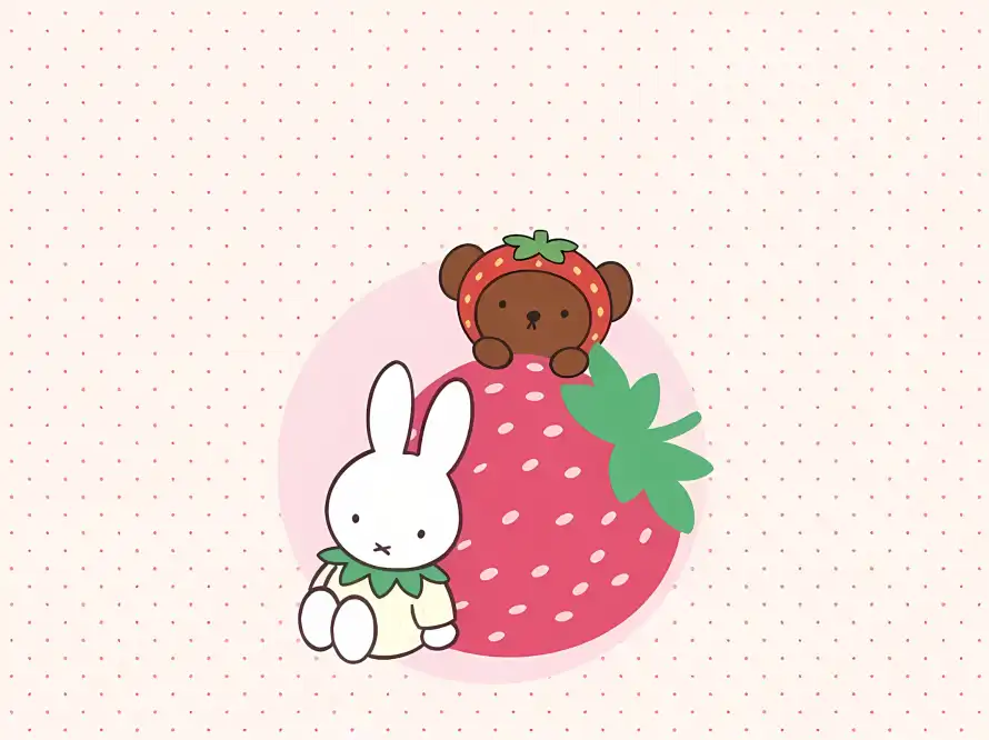 2k卡通壁纸-米菲兔和草莓-免费下载「哲风壁纸」