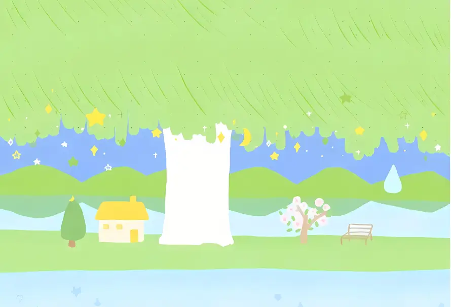 4k卡通壁纸 - 大树 - 山丘 - 河流「哲风壁纸」