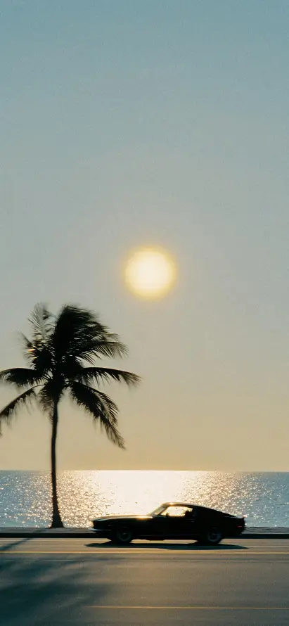 4k公路壁纸 - 剪影 - 太阳 - 海洋「哲风壁纸」