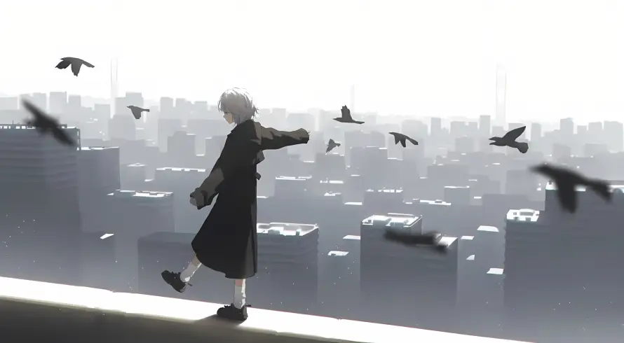 2k乌鸦壁纸-二次元与城市-白发少女免费下载「哲风壁纸」