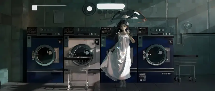 2k少女壁纸-二次元与撑伞-滚筒洗衣机热门的壁纸「哲风壁纸」