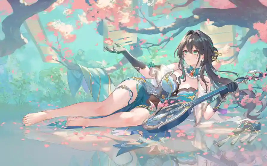 4k崩铁壁纸 - 桃花 - 水面 - 泳装「哲风壁纸」