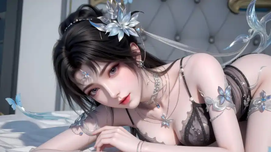 4k国漫壁纸 - 红唇 - 黑发 - 3D建模「哲风壁纸」