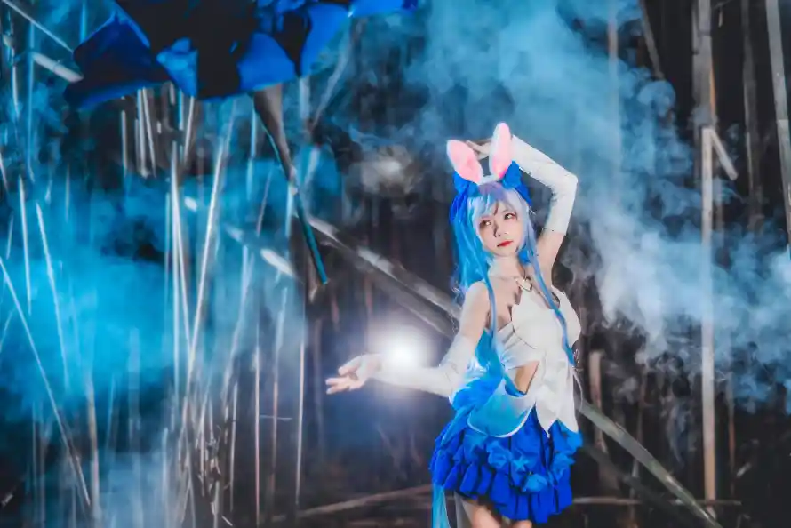 4k猫耳壁纸 - 烟雾 - 蓝发 - 舞台「哲风壁纸」