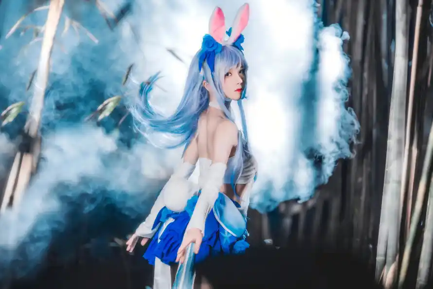 4k白丝壁纸 - 竹林 - 蓝发 - 蓝裙「哲风壁纸」