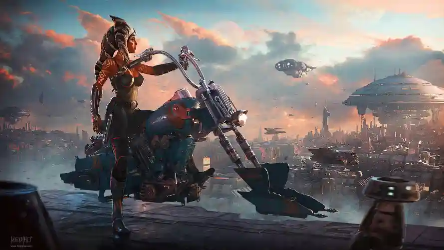 4k科幻壁纸 - 黄昏 - 飞行器 - 女性角色「哲风壁纸」