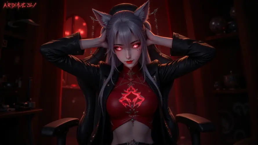 4k小白壁纸-黑外套与少女-发光纹路免费下载「哲风壁纸」