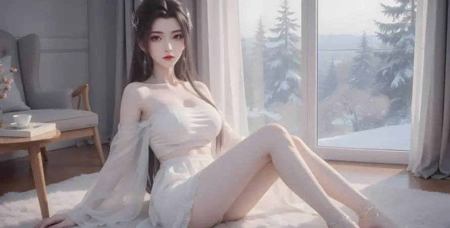 6k室内壁纸-落地窗 - 白衣-Ai绘画免费下载「哲风壁纸」