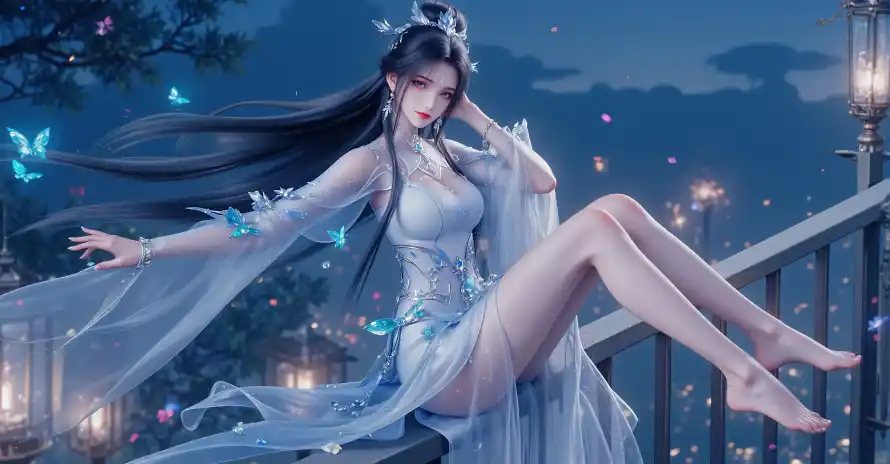 4k仙侠壁纸 - 夜景 - 灯笼 - 白衣「哲风壁纸」