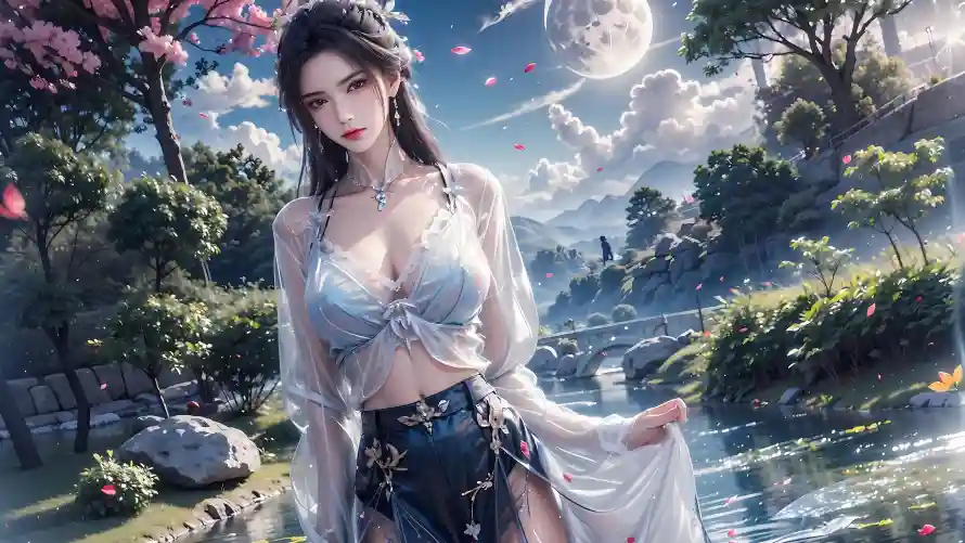 4k古风壁纸 - 国风 - 圆月 - 桃花「哲风壁纸」