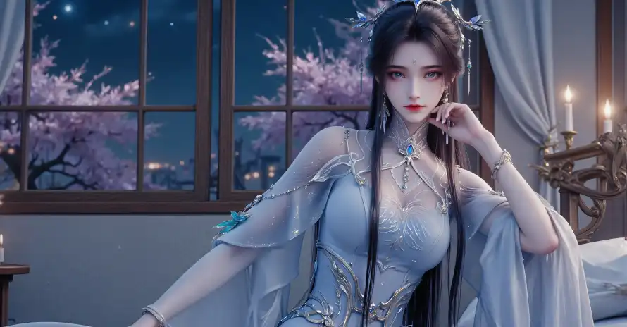 4k仙侠壁纸 - 古风 - 夜景 - 樱花「哲风壁纸」