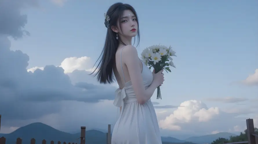 4k天空壁纸-陆雪琪 - 户外-白色长裙壁纸分享「哲风壁纸」