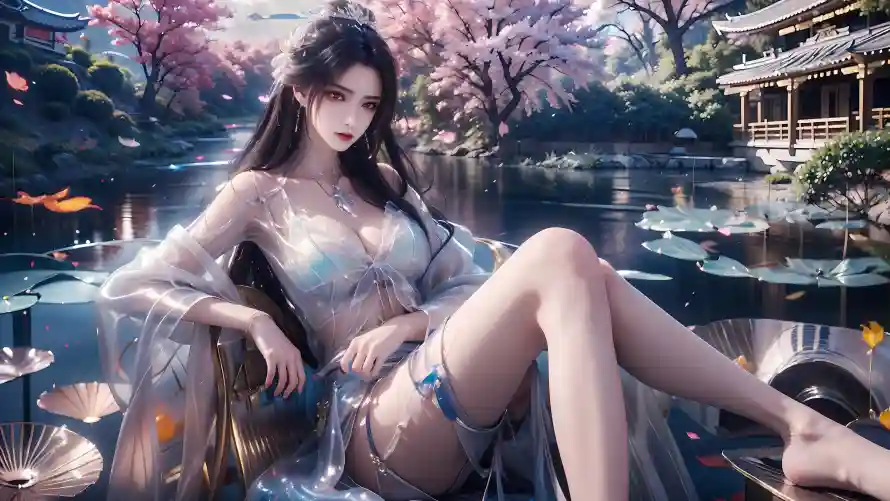 4k国风壁纸 - 庭院 - 樱花 - 湖泊「哲风壁纸」