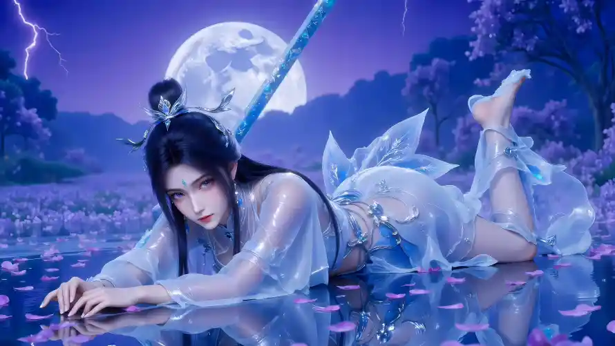 4k圆月壁纸 - 夜景 - 宝剑 - 湖面「哲风壁纸」 4k圆月壁纸 - 夜景 - 宝剑 - 湖面「哲风壁纸」