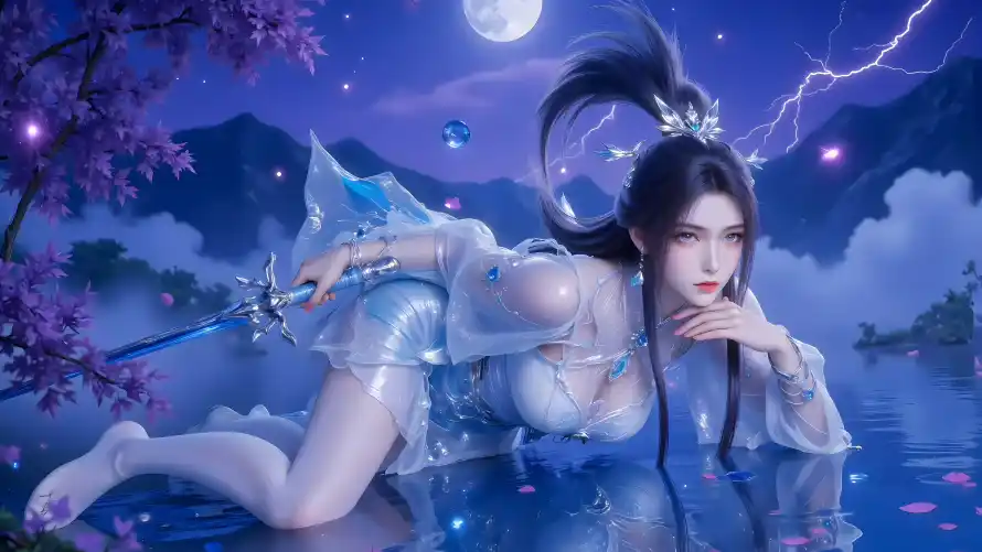 4k古风壁纸 - 山水 - 月夜 - 湖水「哲风壁纸」