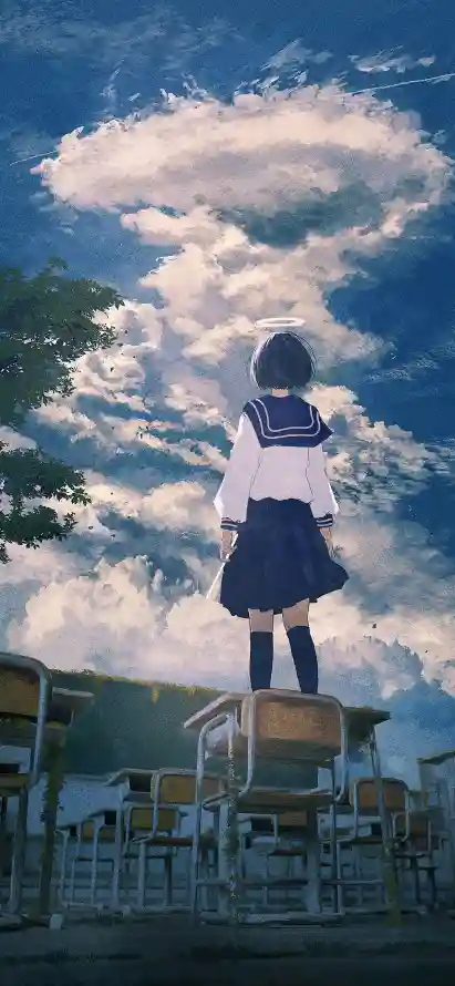 4k仰望壁纸 - 教室 - 日系 - 树荫「哲风壁纸」